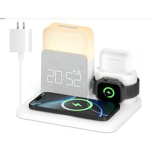 Alarm Clock Wireless Charger, 7in1, MagSafe NightLight, iPhoneProMaxWatchAirPods
